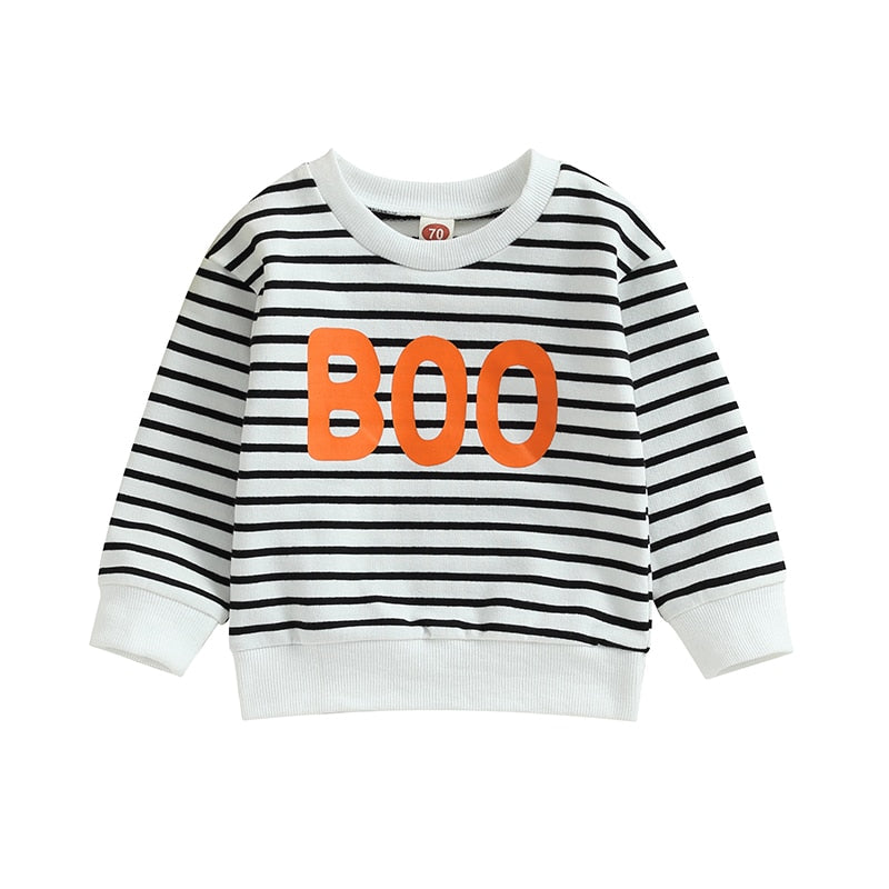 Infant Baby Boy Girl Autumn Pullovers Stripe Letter Print Long-Sleeved Halloween Sweatshirt Tops - Pacis and Pearls
