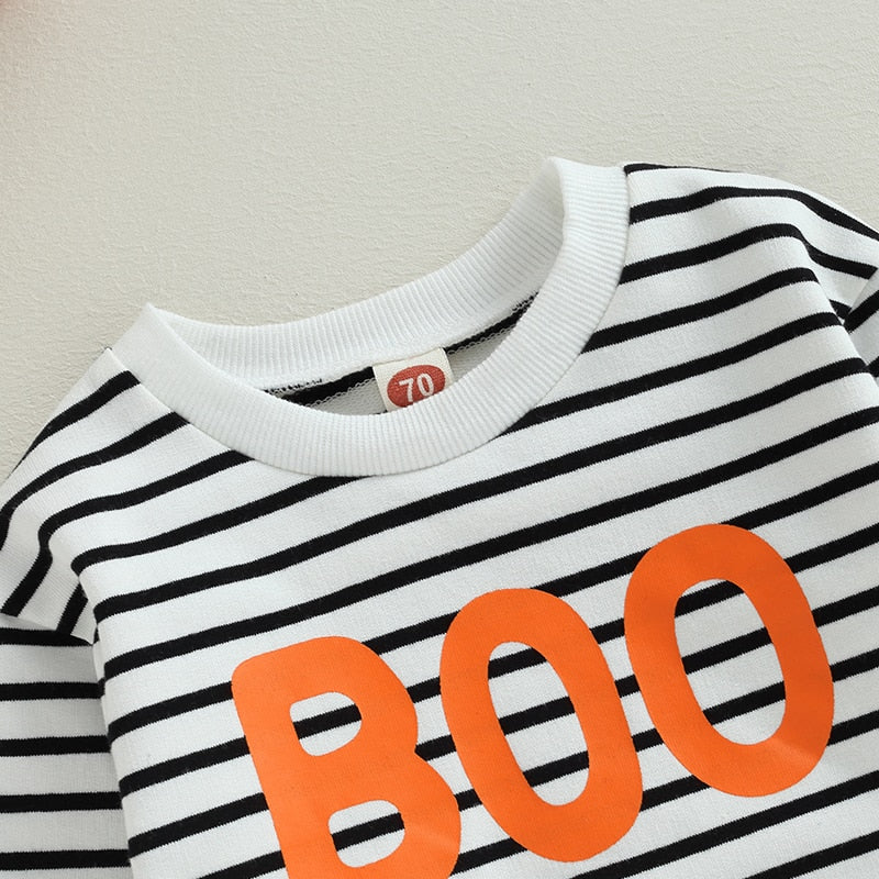 Infant Baby Boy Girl Autumn Pullovers Stripe Letter Print Long-Sleeved Halloween Sweatshirt Tops - Pacis and Pearls