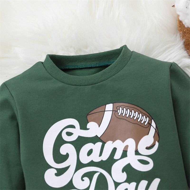 Toddler Baby Boy Girl Autumn Football Season Sweatshirt Long Sleeve Football Print Game Day Clothes - Pacis and Pearls