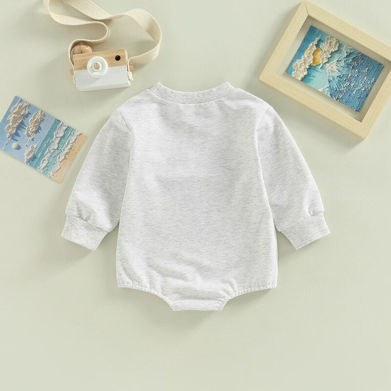 Infant Baby Girl Boy Bodysuit Long Sleeve Letters Print Fall Spring Short Crotch Button Jumpsuit - Pacis and Pearls