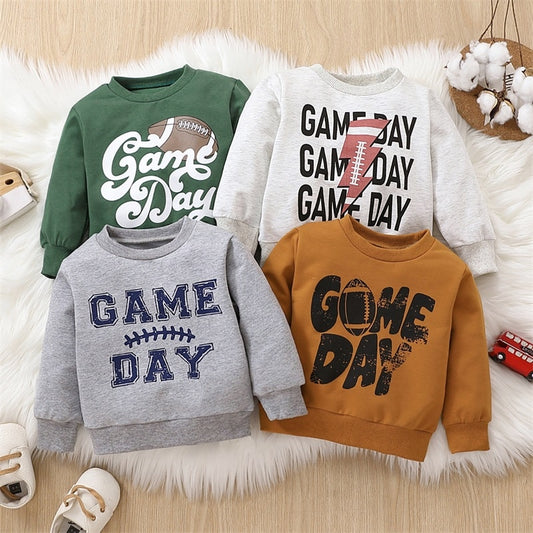 Toddler Baby Boy Girl Autumn Football Season Sweatshirt Long Sleeve Football Print Game Day Clothes - Pacis and Pearls