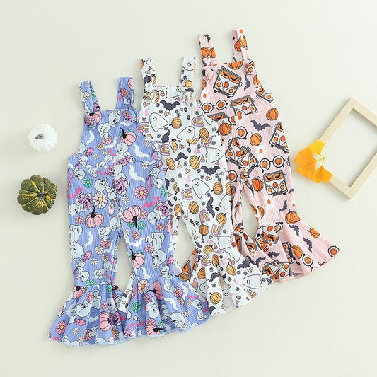 Baby & Toddler Girl Halloween Jumpsuit Overalls Sleeveless Backless Cartoon Print Romper Bell-Bottoms - Pacis and Pearls
