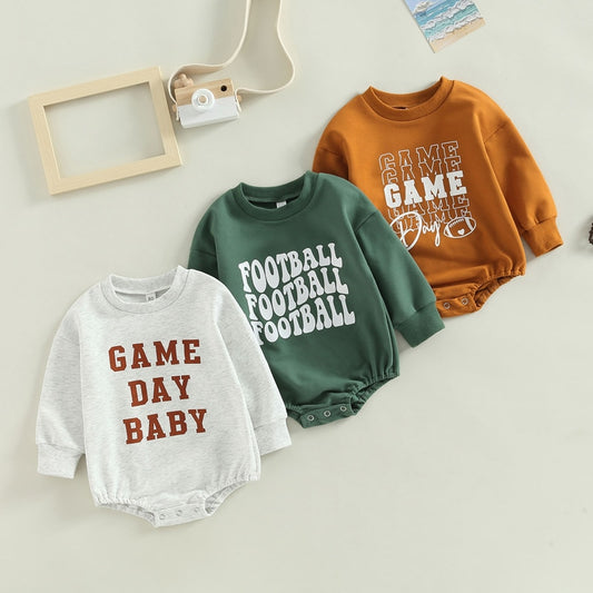 Infant Baby Boys Girls  Bodysuit Long Sleeve Crew Neck Letters Football Print Jumpsuit Casual Daily - Pacis and Pearls