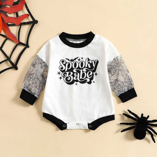 Baby Girl Halloween Bodysuit Long Sleeve Halloween Letters Print Loose Crotch Button Jumpsuit - Pacis and Pearls