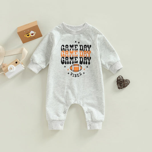 Toddler Baby Boy Girl Football Season Rompers Letter Football Print Long Sleeve Jumpsuit - Pacis and Pearls