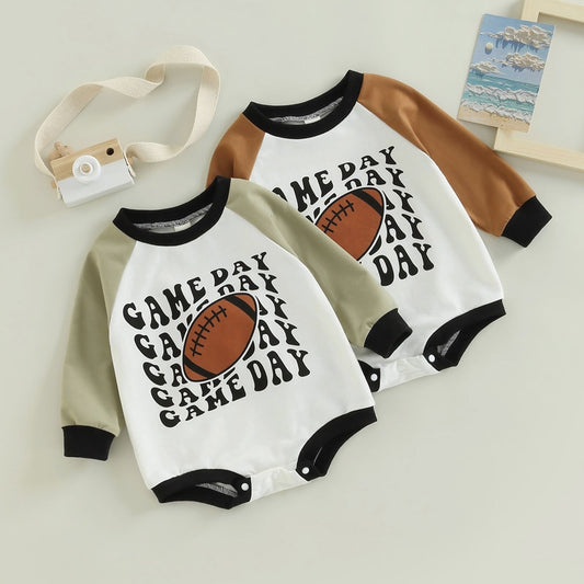 Infant Baby Boy Spring Autumn Jumpsuit Cartoon Rugby Letter Print Long Sleeve Game Day Clothes - Pacis and Pearls