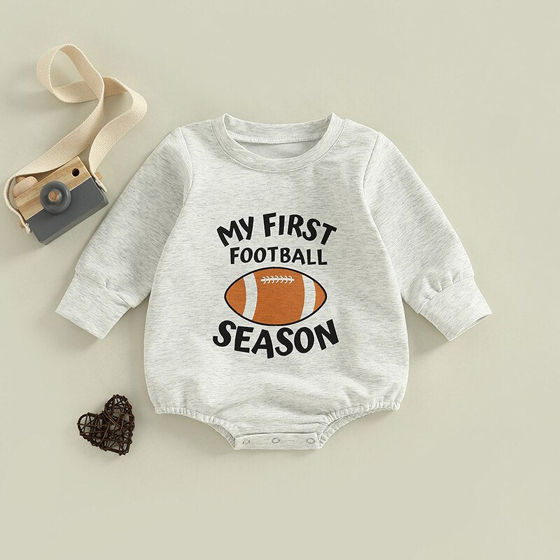 Infant Baby Boy Football Bodysuit Long Sleeve Rugby and Letter Printed Jumpsuit Outfit - Pacis and Pearls