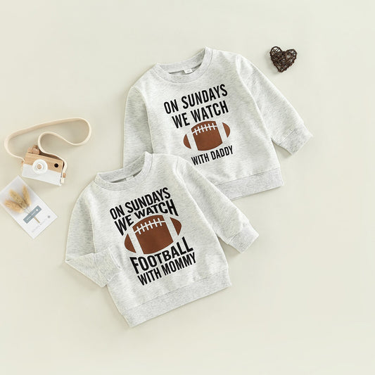 Toddler Kids Girl Boy Sweatshirt Ball Season Daddy Mommy Letters Football Print Pullover Tops - Pacis and Pearls